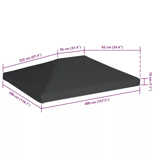  szürke pavilon tetőponyva 310 g/m², 4 x 3 m