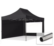   Professional összecsukható sátrak PREMIUM 350g/m2 ponyvával, acélszerkezettel, 2 oldalfallal, panoráma ablakkal - 3x4,5m fekete