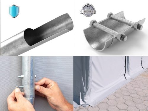 TP Vario 8x24m 4m oldalmagas raktársátor, bejárat típusa: eltolható