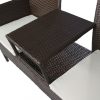 VID  barna kétszemélyes polyrattan kerti kanapé italtartó asztallal