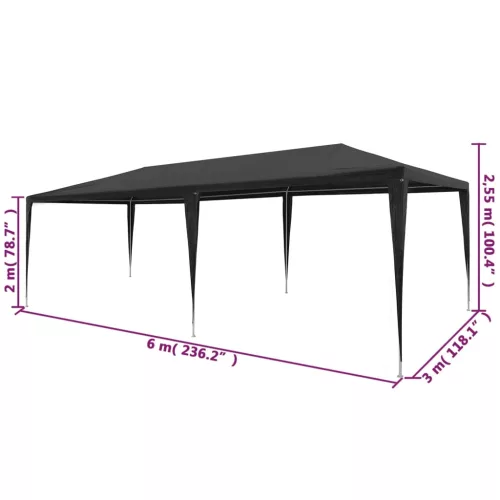  antracitszürke PE rendezvénysátor 3 x 6 m