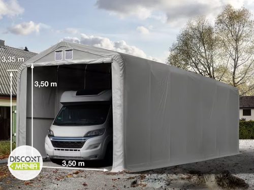 TP WIKINGER 4x24m 3,35m oldalmagas ponyvagarázs / sátorgarázs, PVC 850 ponyva - szürke