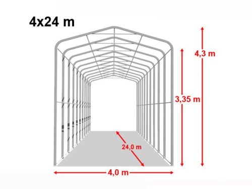TP WIKINGER 4x24m 3,35m oldalmagas ponyvagarázs / sátorgarázs, PVC 850 ponyva - szürke