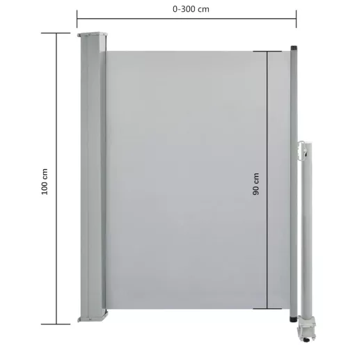  szürke behúzható oldalsó terasz napellenző 100 x 300 cm