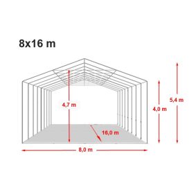   TP Vario 8x16m 4m oldalmagas raktársátor, bejárat típusa: eltolható