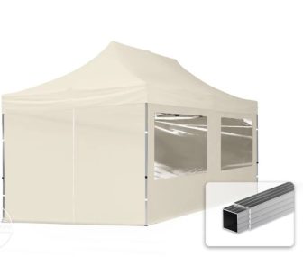 Professional összecsukható sátrak ECO 300 g/m2 ponyvával, alumínium szerkezettel,  4 oldalfallal - 3x6m krém