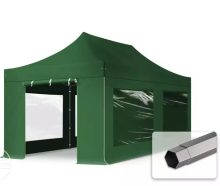   Professional összecsukható sátrak PREMIUM 350g/m2 ponyvával, acélszerkezettel, 4 oldalfallal, panoráma ablakkal - 3x6m zöld