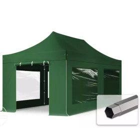   TP 3x6m összecsukható 750N acél vázas pavilon, 4 db oldalfallal - zöld