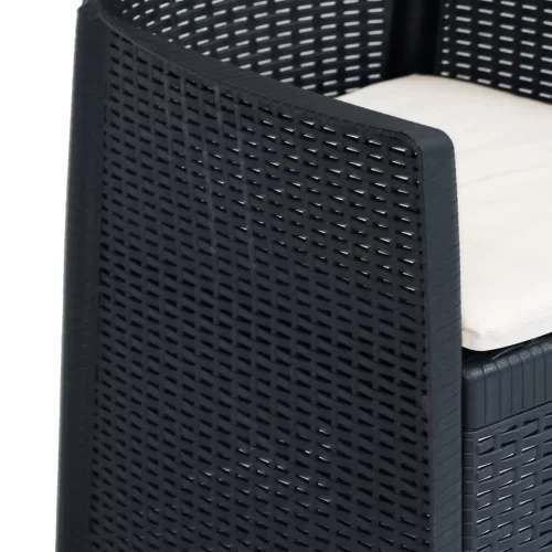 2 db antracit rattan hatású műanyag kerti szék párnával