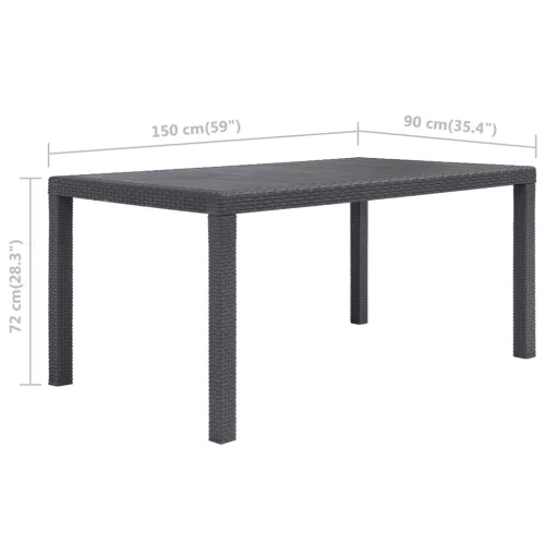  barna rattan hatású műanyag kerti asztal 150 x 90 x 72 cm
