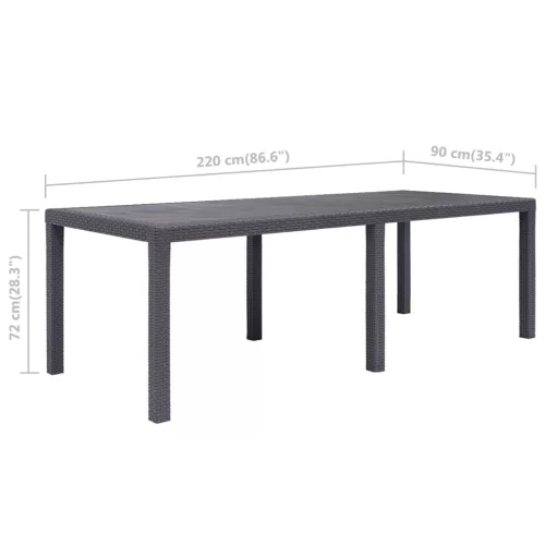  barna rattan küllemű műanyag kerti asztal 220 x 90 x 72 cm