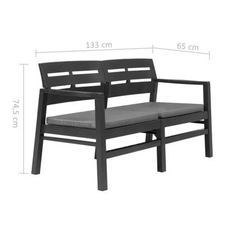  kétszemélyes antracit műanyag kerti pad párnákkal 133 cm