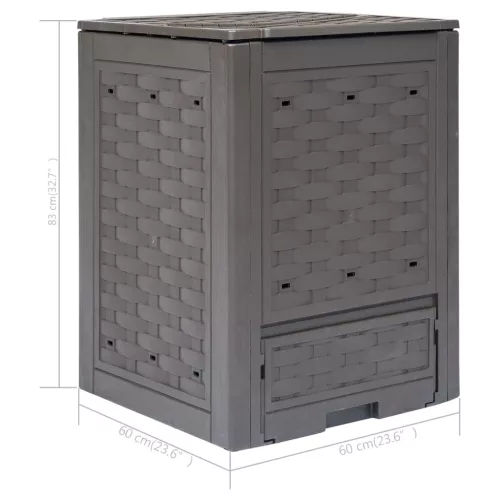  barna műanyag rattan kerti komposztáló 60 x 60 x 83 cm 300 L