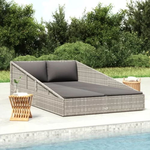  szürke polyrattan kerti ágy 110x200 cm