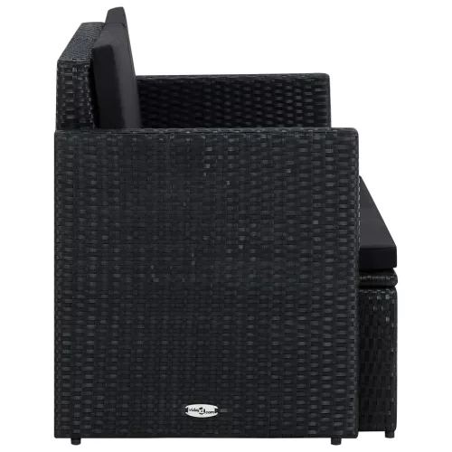  fekete kétszemélyes polyrattan kerti kanapé párnákkal