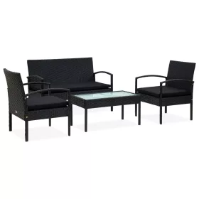    4 részes fekete polyrattan kerti ülőgarnitúra párnákkal