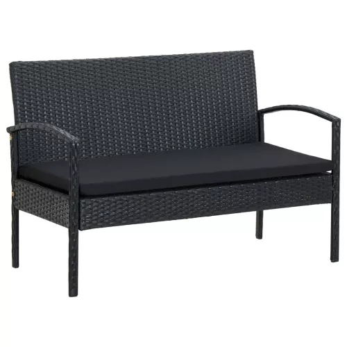  4 részes fekete polyrattan kerti ülőgarnitúra párnákkal