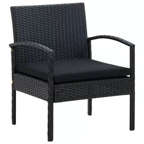  4 részes fekete polyrattan kerti ülőgarnitúra párnákkal