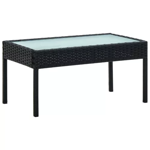  4 részes fekete polyrattan kerti ülőgarnitúra párnákkal