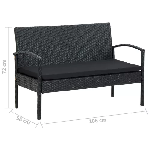 4 részes fekete polyrattan kerti ülőgarnitúra párnákkal
