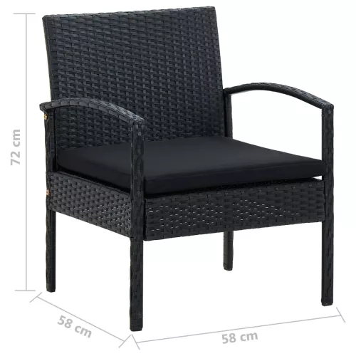  4 részes fekete polyrattan kerti ülőgarnitúra párnákkal