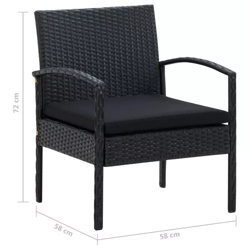  fekete polyrattan kerti szék párnával