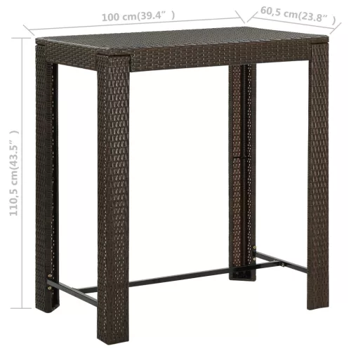  barna polyrattan kerti bárasztal 100 x 60,5 x 110,5 cm