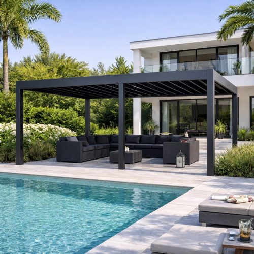 3x6M MOTOROS BIOKLIMATIKUS EXKLUZÍV KERTI PERGOLA / PAVILON VIHARÁLLÓ!-ANTRACIT