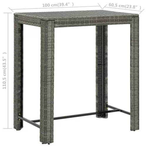  szürke polyrattan kerti bárasztal 100 x 60,5 x 110,5 cm