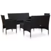  5 részes fekete polyrattan kerti bútorszett párnákkal