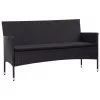  5 részes fekete polyrattan kerti bútorszett párnákkal