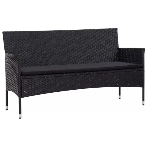  5 részes fekete polyrattan kerti bútorszett párnákkal