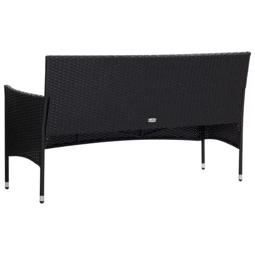  5 részes fekete polyrattan kerti bútorszett párnákkal