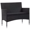  5 részes fekete polyrattan kerti bútorszett párnákkal