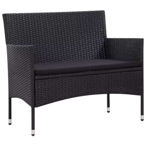  5 részes fekete polyrattan kerti bútorszett párnákkal