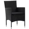  5 részes fekete polyrattan kerti bútorszett párnákkal