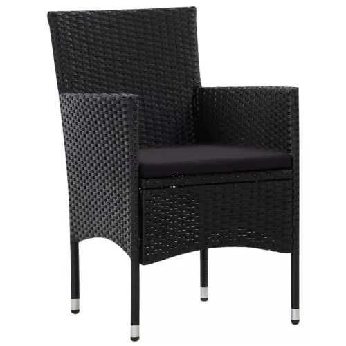  5 részes fekete polyrattan kerti bútorszett párnákkal