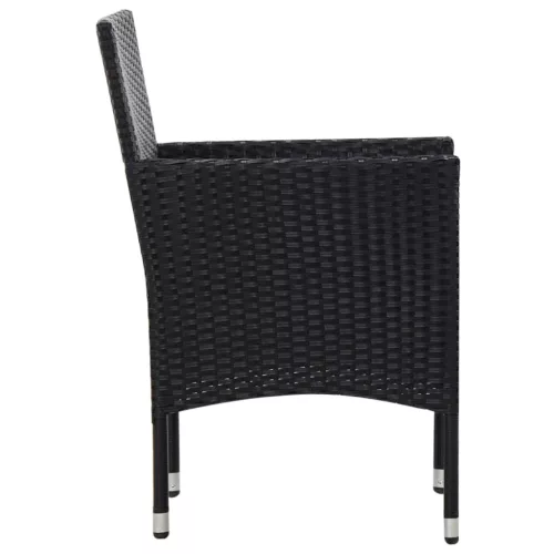  5 részes fekete polyrattan kerti bútorszett párnákkal