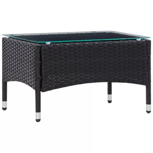  5 részes fekete polyrattan kerti bútorszett párnákkal