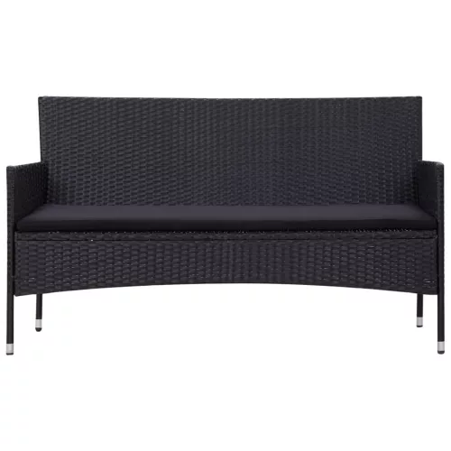  5 részes fekete polyrattan kerti bútorszett párnákkal
