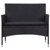  5 részes fekete polyrattan kerti bútorszett párnákkal