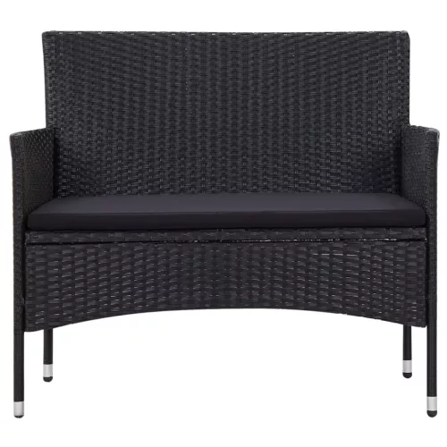  5 részes fekete polyrattan kerti bútorszett párnákkal