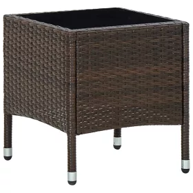  barna polyrattan kerti asztal 40 x 40 x 45 cm