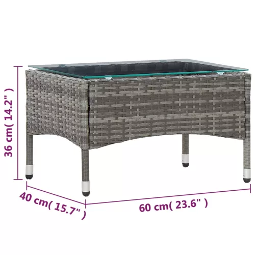  szürke polyrattan dohányzóasztal 60 x 40 x 36 cm