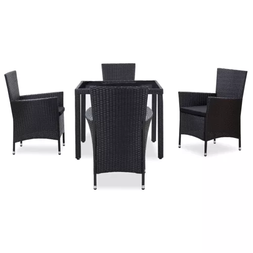  5-részes fekete kültéri polyrattan étkezőgarnitúra