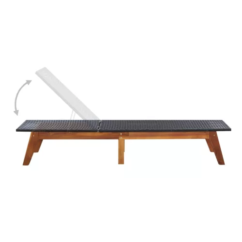  polyrattan és tömör akácfa napozóágy párnával