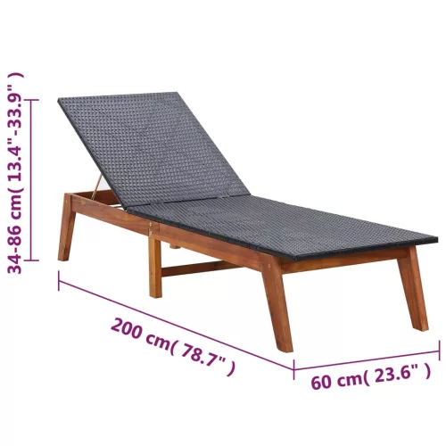 polyrattan és tömör akácfa napozóágy asztallal