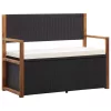  fekete polyrattan és tömör akácfa tárolópad 115 cm