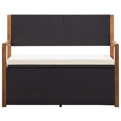  fekete polyrattan és tömör akácfa tárolópad 115 cm