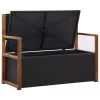  fekete polyrattan és tömör akácfa tárolópad 115 cm